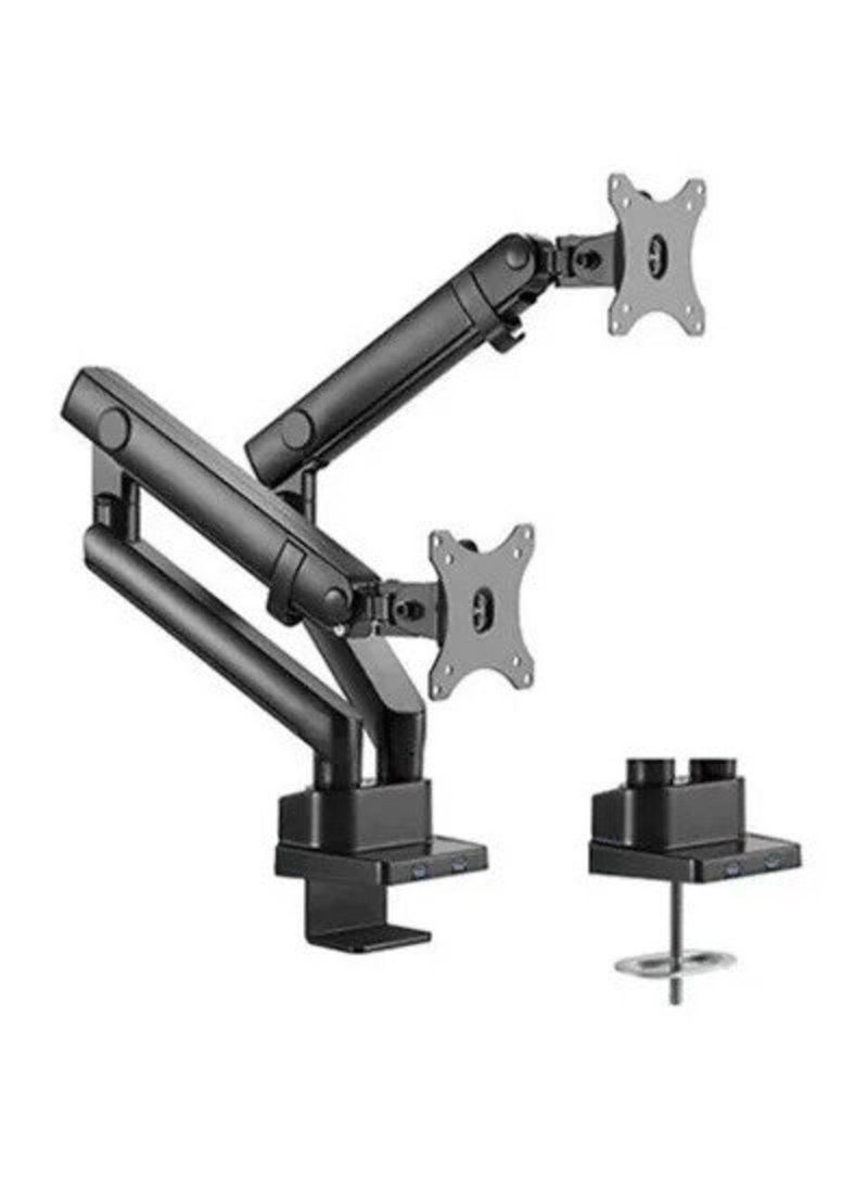 حامل تليفزيون مكتبي بشاشة مزدوجة مع منفذ USB أسود