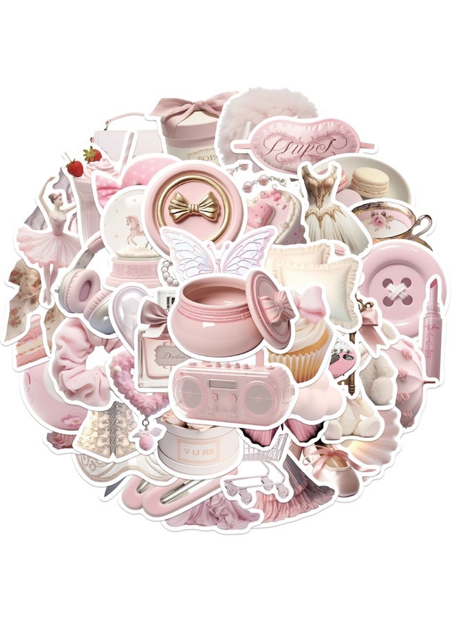 Lee Yon 50Pcs Girls Gentle Ballet Pink Sticker, Pink Aesthetic Graffiti Sticker for Kids Teens, Cute Pink Laptops Decals for Water Bottles Journal Bag Phone - Image 1