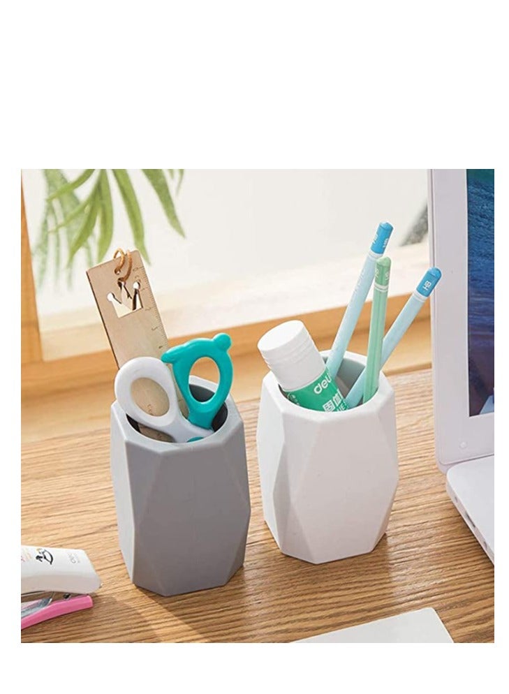 Excefore Silicone Pencil Holder Geometric Pen Cup for Office Desktop Stationery Organizer Makeup Brush Holder (2 Pack-White) - Image 3