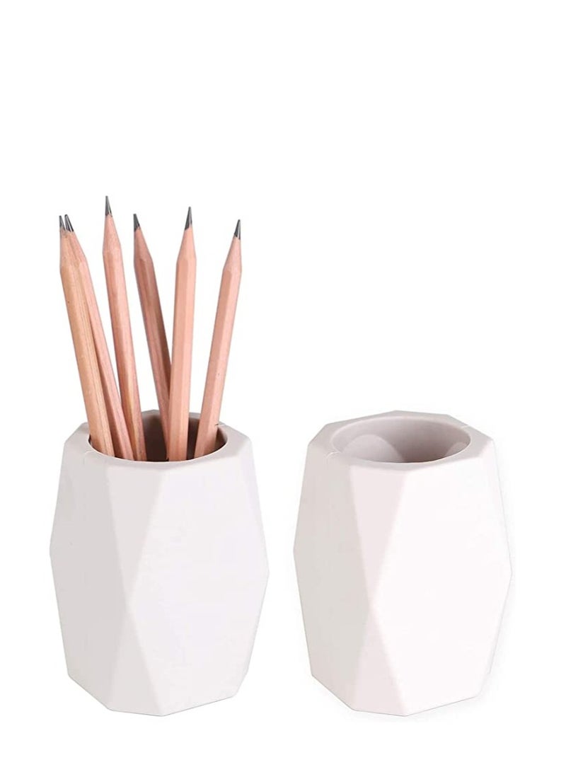 Excefore Silicone Pencil Holder Geometric Pen Cup for Office Desktop Stationery Organizer Makeup Brush Holder (2 Pack-White) - Image 1