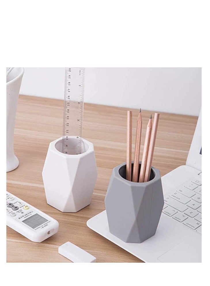 Excefore Silicone Pencil Holder Geometric Pen Cup for Office Desktop Stationery Organizer Makeup Brush Holder (2 Pack-White) - Image 2