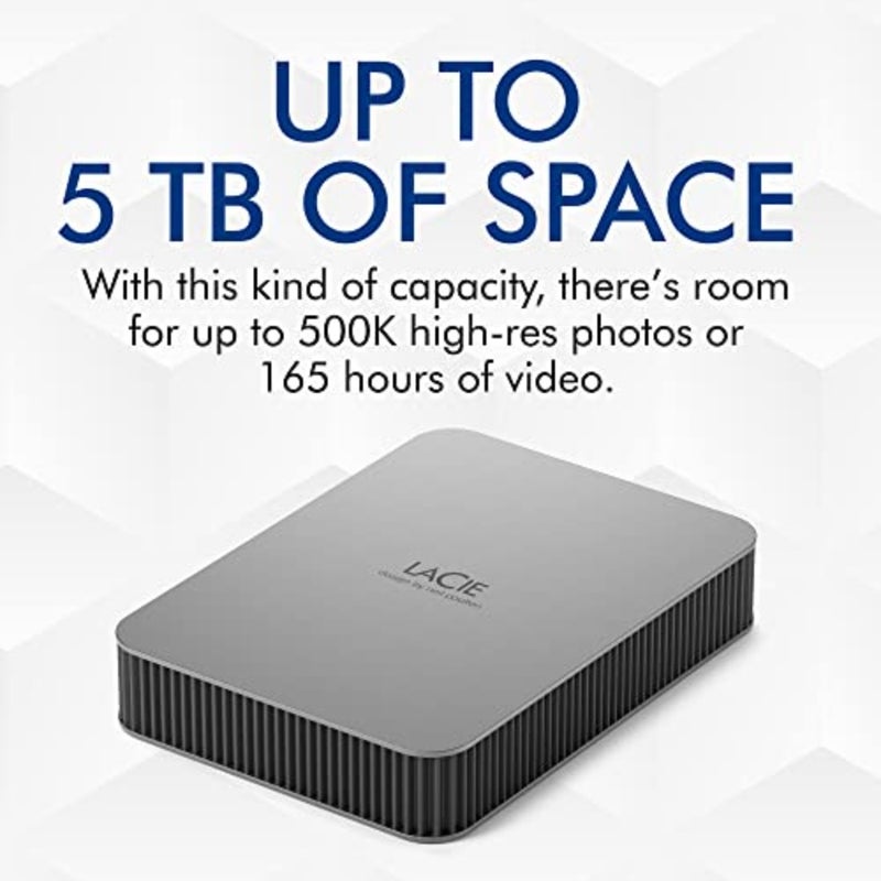 محرك الأقراص الصلبة الخارجي المحمول Mobile Drive Moon سعة 5 تيرابايت للكمبيوتر الشخصي Mac iPad iPhone، USB-C، فضي من الألومنيوم، مقاوم للصدمات وتصميم مضغوط - Image 3
