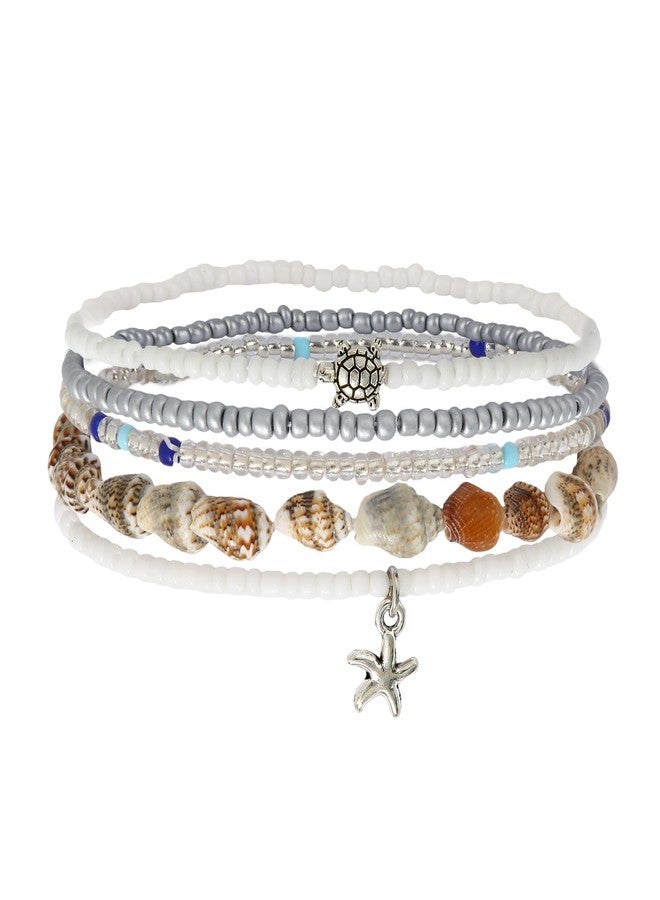 xinxingin 5 Piece Beach Jewellery for Women, Anklets for Women Fancy, Boho Fashion Foot Chain Set with Resin Starfish, Pearl Beads, Shell Charms, Adjustable Wax Line for Summer Wear, Beach Vacations, Festivals - Image 1