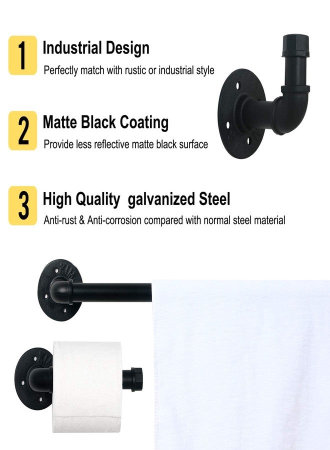 HouseAid 4-Pieces Industrial Pipe Towel Holder Set, Rustic Steel Towel Rack Kit, Farmhouse Vintage Style Towel Bar Accessories for Bathroom, Wall Mounted, Matte Black - Image 4