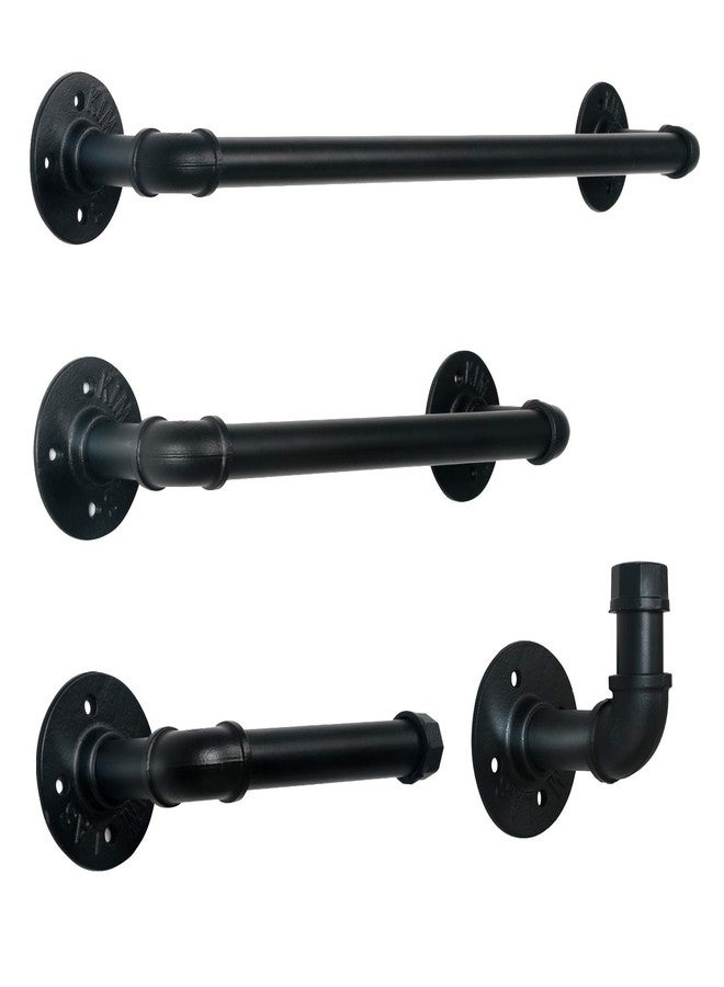HouseAid 4-Pieces Industrial Pipe Towel Holder Set, Rustic Steel Towel Rack Kit, Farmhouse Vintage Style Towel Bar Accessories for Bathroom, Wall Mounted, Matte Black - Image 1