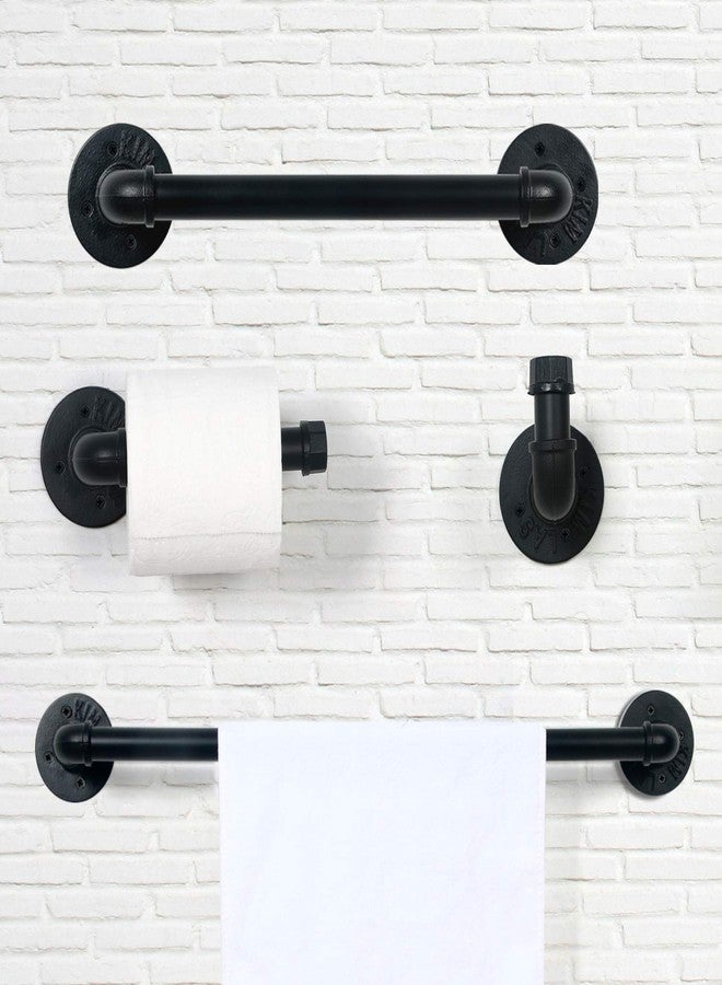 HouseAid 4-Pieces Industrial Pipe Towel Holder Set, Rustic Steel Towel Rack Kit, Farmhouse Vintage Style Towel Bar Accessories for Bathroom, Wall Mounted, Matte Black - Image 2