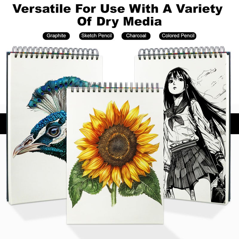 Cewei 9" x 12" Sketch Book, Top Spiral Sketchbook, 100 Sheets Sketch Pad, (68 lb/100 GSM) Drawing Paper Pad, Drawing Pad for Kids, Artist Sketchbook for Drawing, Illustration & Art Supplies. - Image 4