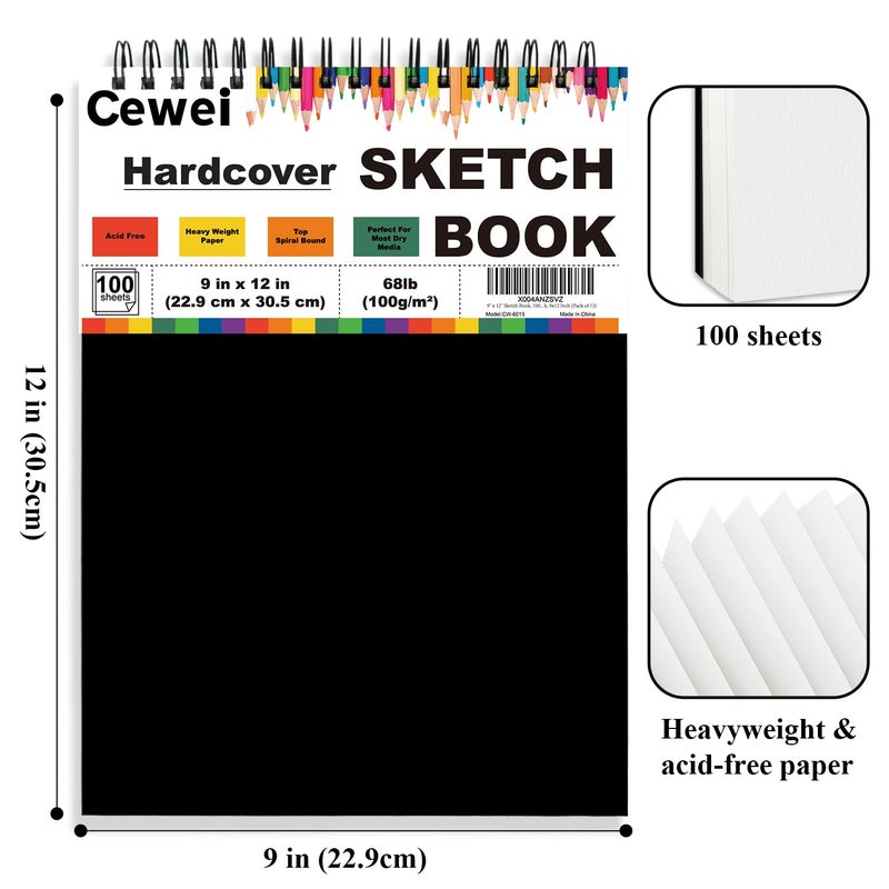 Cewei 9" x 12" Sketch Book, Top Spiral Sketchbook, 100 Sheets Sketch Pad, (68 lb/100 GSM) Drawing Paper Pad, Drawing Pad for Kids, Artist Sketchbook for Drawing, Illustration & Art Supplies. - Image 3