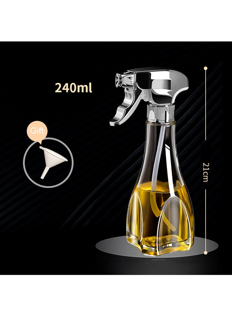 Hihonor Oil Sprayer for Cooking, Olive Oil Spray Glass Square Bottle, 240 ML Oil Vinegar Mister Spritzer Dispenser Transverse Vertical Spray for Air Fryer BBQ Baking Salad Making Canola Frying Grilling, Silver - Image 1