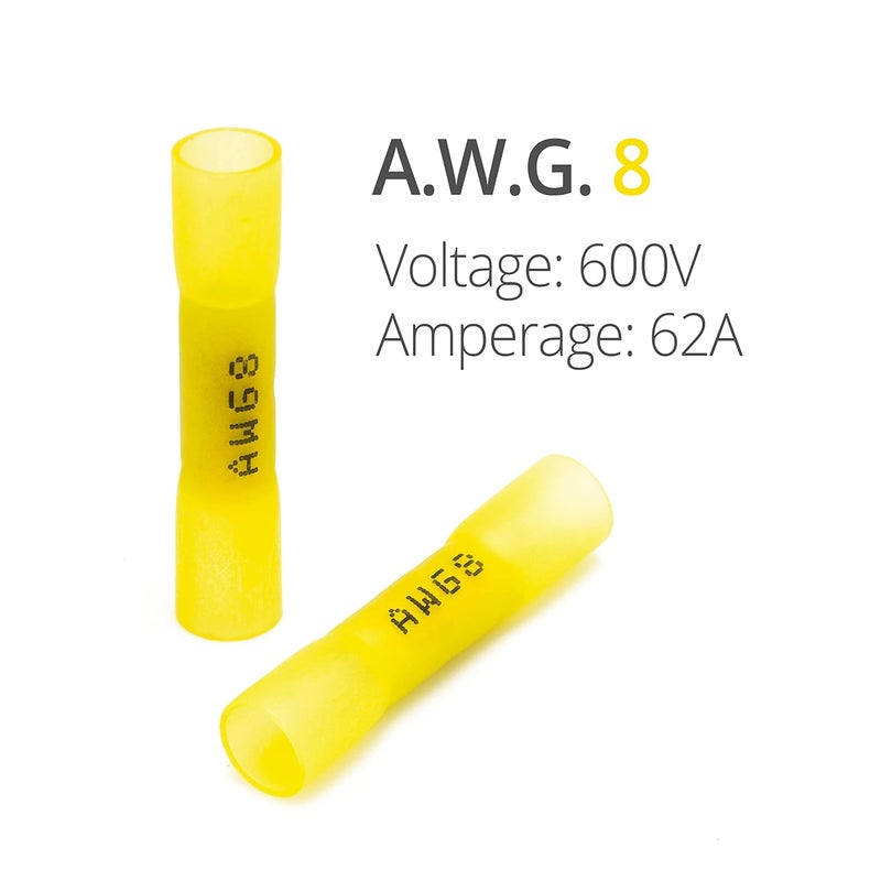 Wirefy 50 PCS Heat Shrink Butt Connectors Yellow 8 AWG - Larger Diameter Marine Grade Butt Connectors - Wire Butt Splice Connectors - Electrical Waterproof Heat Shrink Butts - Image 2