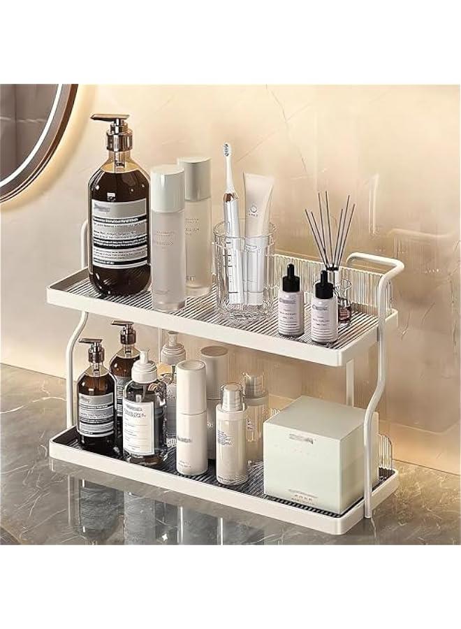 HOOKOR Spice Rack Organizer for Kitchen, Bathroom Countertop Organizer Rack, 2 Tier Metal Separable Non-Slip Counter Organizer for Sink&Cabinet, Makeup Rack Perfume Vanity Organizer (White) - Image 1