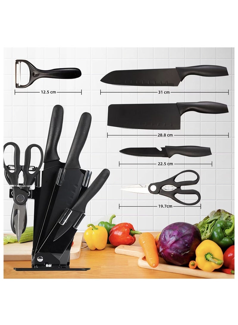 Fyliz Professional stainless steel chef knife set, 7 pieces, dishwasher safe, 3 kitchen knives, sharp scissors, cleaning and storage accessories on stand and cutting board - Image 3
