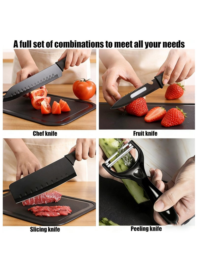 Fyliz Professional stainless steel chef knife set, 7 pieces, dishwasher safe, 3 kitchen knives, sharp scissors, cleaning and storage accessories on stand and cutting board - Image 5