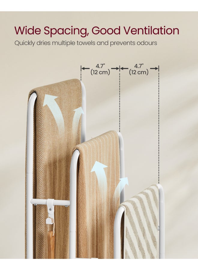 VASAGLE Freestanding Towel Rack, 3-Tier Blanket Holder with Storage Shelf, 50x30x100 cm, Blanket Rack, 2 Hooks, for Blankets, Bath Towels, Cloud White and Natural Beige - Image 4
