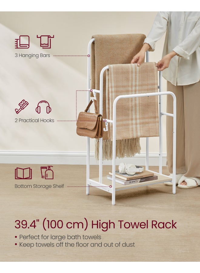 VASAGLE Freestanding Towel Rack, 3-Tier Blanket Holder with Storage Shelf, 50x30x100 cm, Blanket Rack, 2 Hooks, for Blankets, Bath Towels, Cloud White and Natural Beige - Image 3