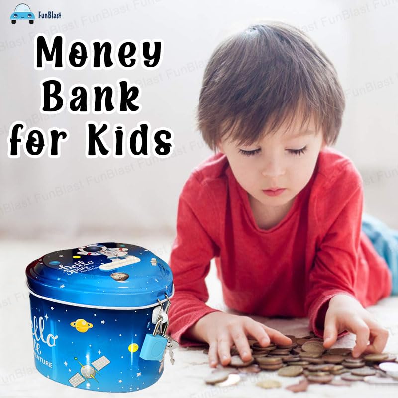 FunBlast حصالة للأطفال – حصالة نقود على شكل روبوت مع قفل ومفتاح – هدية عيد ميلاد للأولاد والبنات، حصالة نقود، صندوق عملات للأطفال (لون وطباعة عشوائية) - Image 5