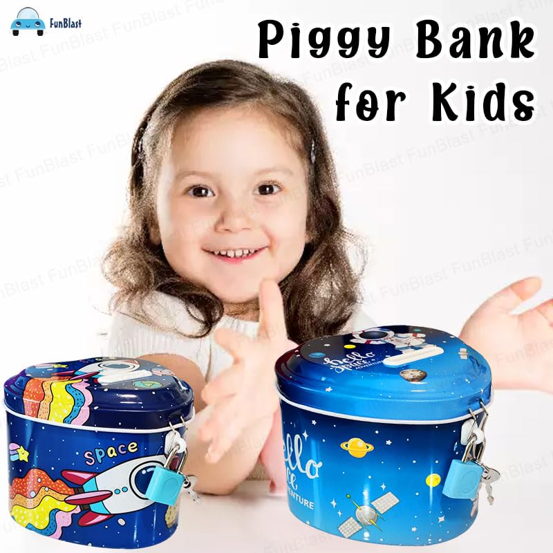 FunBlast حصالة للأطفال – حصالة نقود على شكل روبوت مع قفل ومفتاح – هدية عيد ميلاد للأولاد والبنات، حصالة نقود، صندوق عملات للأطفال (لون وطباعة عشوائية) - Image 2