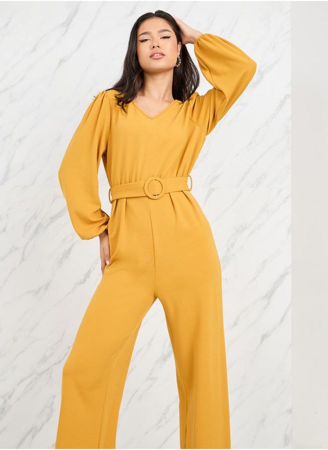 Styli Textured Knit Belted Wide Leg Jumpsuit  - Image 2