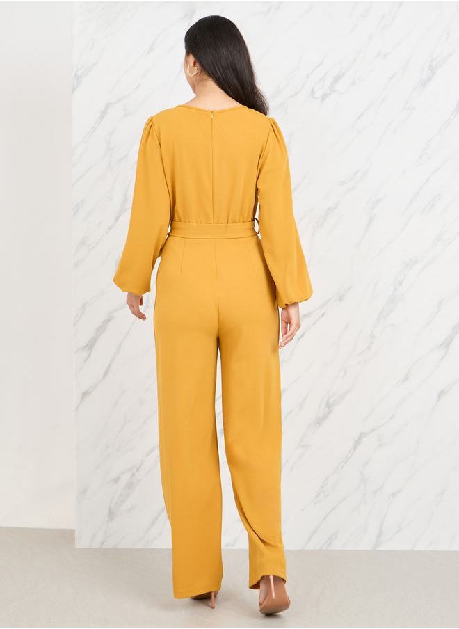 Styli Textured Knit Belted Wide Leg Jumpsuit  - Image 4