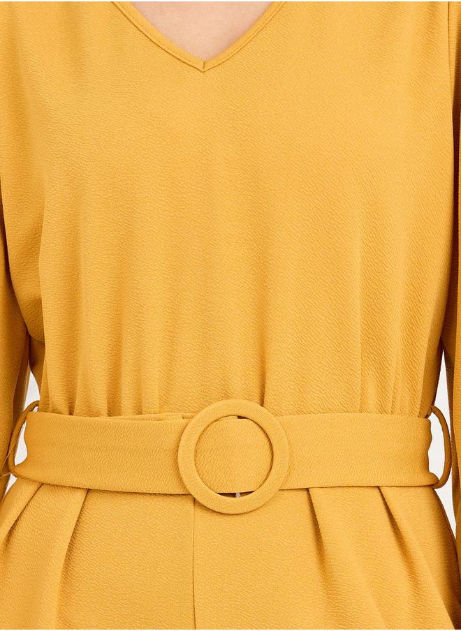 Styli Textured Knit Belted Wide Leg Jumpsuit  - Image 3