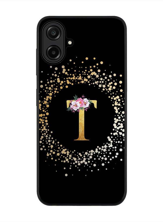 Stylizedd For Samsung Galaxy A07 4G Case,Slim fit Camera Protection, Shockproof Thin Phone cover  - Custom Monogram Floral - T ( Black )