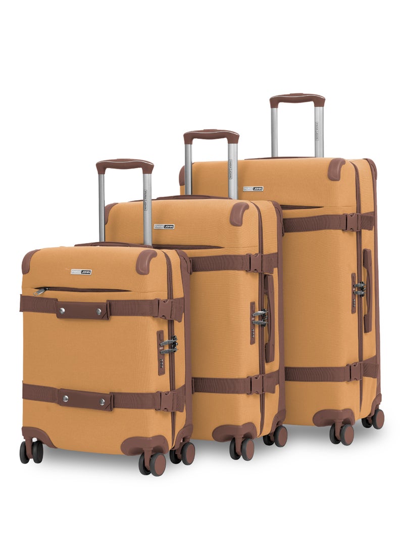 PARAJOHN Retro 3-Piece Canvas Luggage Set | 20/24/28 Inch Suitcases | 4-Wheel 360° Spinner Trolley | Travel Hard Case Set Brown - Image 1