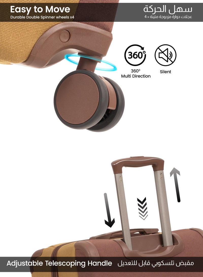 PARAJOHN Retro 3-Piece Canvas Luggage Set | 20/24/28 Inch Suitcases | 4-Wheel 360° Spinner Trolley | Travel Hard Case Set Brown - Image 5