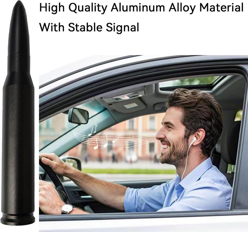 Seprochoo Car Truck Bullet Antenna 50 Cal Bullet Antenna Truck Accessories Universal Replacement for GMC Sierra 1500 Chevy Dodge Ram Silverado 1500 2500 3500 Ford F150 F250 F350 (Matte Black, 5.5inch) Flat working surface - Image 4