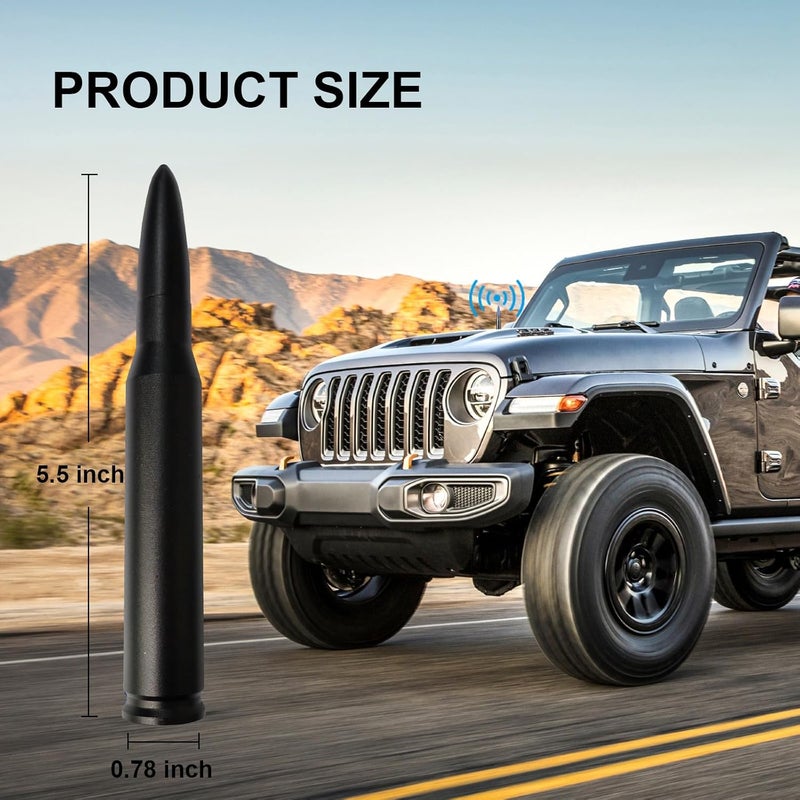 Seprochoo Car Truck Bullet Antenna 50 Cal Bullet Antenna Truck Accessories Universal Replacement for GMC Sierra 1500 Chevy Dodge Ram Silverado 1500 2500 3500 Ford F150 F250 F350 (Matte Black, 5.5inch) Flat working surface - Image 2