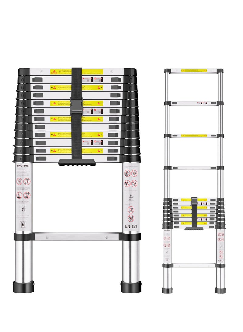 Telescopic Ladder, 3.8M Stainless Steel Thickened High-Strength Ladder, Loft Ladder with Non-Slip Feet, Portable Ladders Extendable, Adjustable Height Folding Ladder for Roof Attic Caravans - Image 1