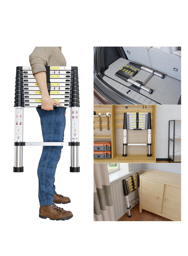 Telescopic Ladder, 3.8M Stainless Steel Thickened High-Strength Ladder, Loft Ladder with Non-Slip Feet, Portable Ladders Extendable, Adjustable Height Folding Ladder for Roof Attic Caravans - Image 4
