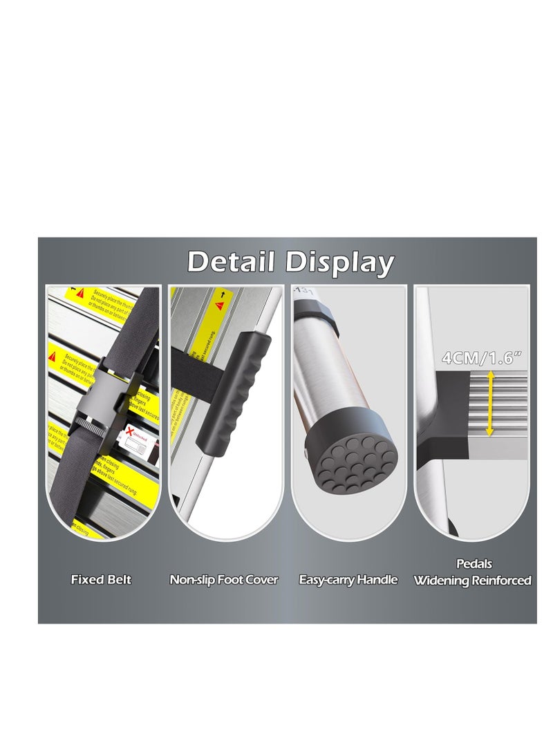 Telescopic Ladder, 3.8M Stainless Steel Thickened High-Strength Ladder, Loft Ladder with Non-Slip Feet, Portable Ladders Extendable, Adjustable Height Folding Ladder for Roof Attic Caravans - Image 5