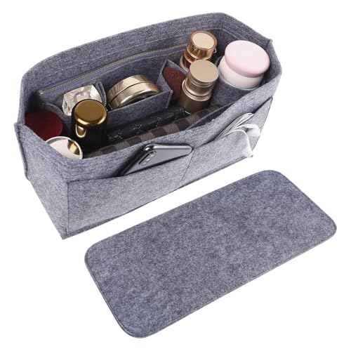 Doxo Purse Organizer Insert for Handbags & Base Shaper 2pc Set, Felt Neverfull MM Organizer Insert, Tote Bag Organizer with Zipper Pocket and Bottle Holder, Fit Speedy 30 Neverfull MM and More,Gray-L - Image 1