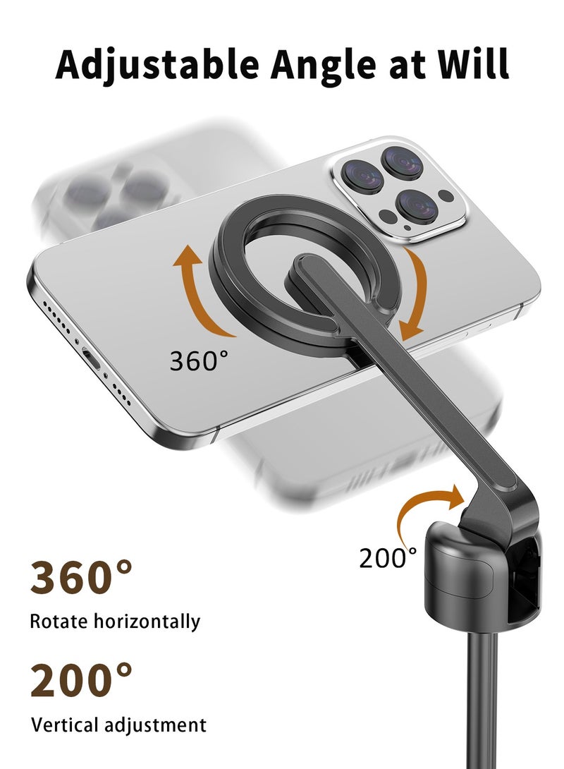 TONEOF 173 cm Magnetic Selfie Stick Tripod, Strong Magnetic Aluminium Holder for Magsafe, 360° Rotatable, Retractable Travel Tripod with Metal Ring and Remote Control, Portable Mobile Phone Tripod - Image 5