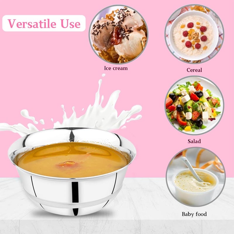 Ammantran Flower Wati - 300ml Stainless Steel Bowls | Multipurpose Serving Bowls for Daal, Raita, Gravy & Sweets | Durable, Rust-Resistant & Elegant Kitchenware 300ML, Set of 12 - Image 5
