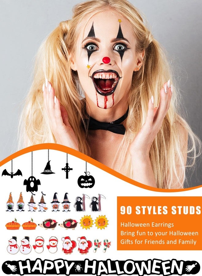 Remuuly 90 Pairs Christmas Earrings for Women Bulk Holiday Stud Earrings Thanksgiving Dangle Earring Set Santa Christmas Tree Snowman Turkey Pumpkin for Jewelry Gifts Party Favors - Image 5