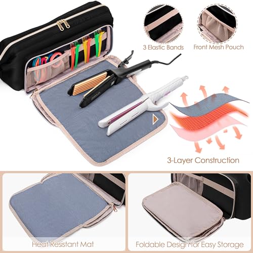 Fasrom Hair Tools Travel Bag with Heat Resistant Mat for Flat Iron, Curling Iron and Straightener, 2 in 1 Blow Dryer Organizer Case for Styling Appliances and Hot Items, Black (Patent Design) - Image 3