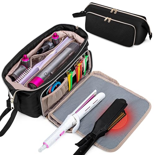 Fasrom Hair Tools Travel Bag with Heat Resistant Mat for Flat Iron, Curling Iron and Straightener, 2 in 1 Blow Dryer Organizer Case for Styling Appliances and Hot Items, Black (Patent Design) - Image 1