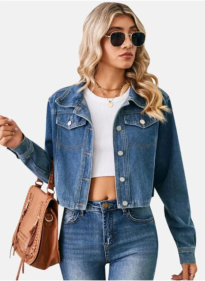 YUNIQEE Blue Collared Long Sleeve Denim Jacket