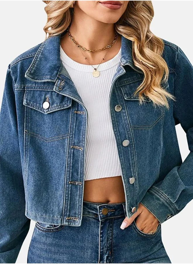 YUNIQEE Blue Collared Long Sleeve Denim Jacket