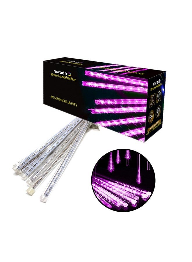 Miradh Rain Drop Icicle Falling Lights - 11.8 inch 8 Tubes 192LEDs for Diwali, Christmas, Home & Outdoor Decoration (Pink) - Image 1