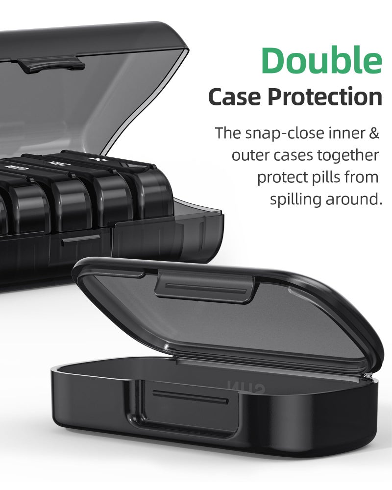 PULIV Weekly Pill Organizer with Large Capacity, Dual Protection Pill Box 7 Day, Arthritis Friendly Pill Case Easy to Open, Medicine Organizer for Vitamins, Medications, Fish Oils, Supplements (Black) - Image 4