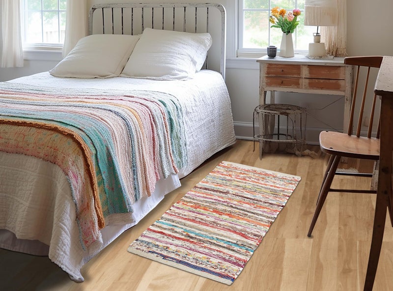 COTTON CRAFT Cotton Chindi Rag Rug - Boho Farmhouse Rustic Area Accent Throw Rug - Handwoven Reversible Natural Recycled Yarn Carpet - Living Room Kitchen Entrance Home Gift - 20 x 32 in - Multi Color - Image 3