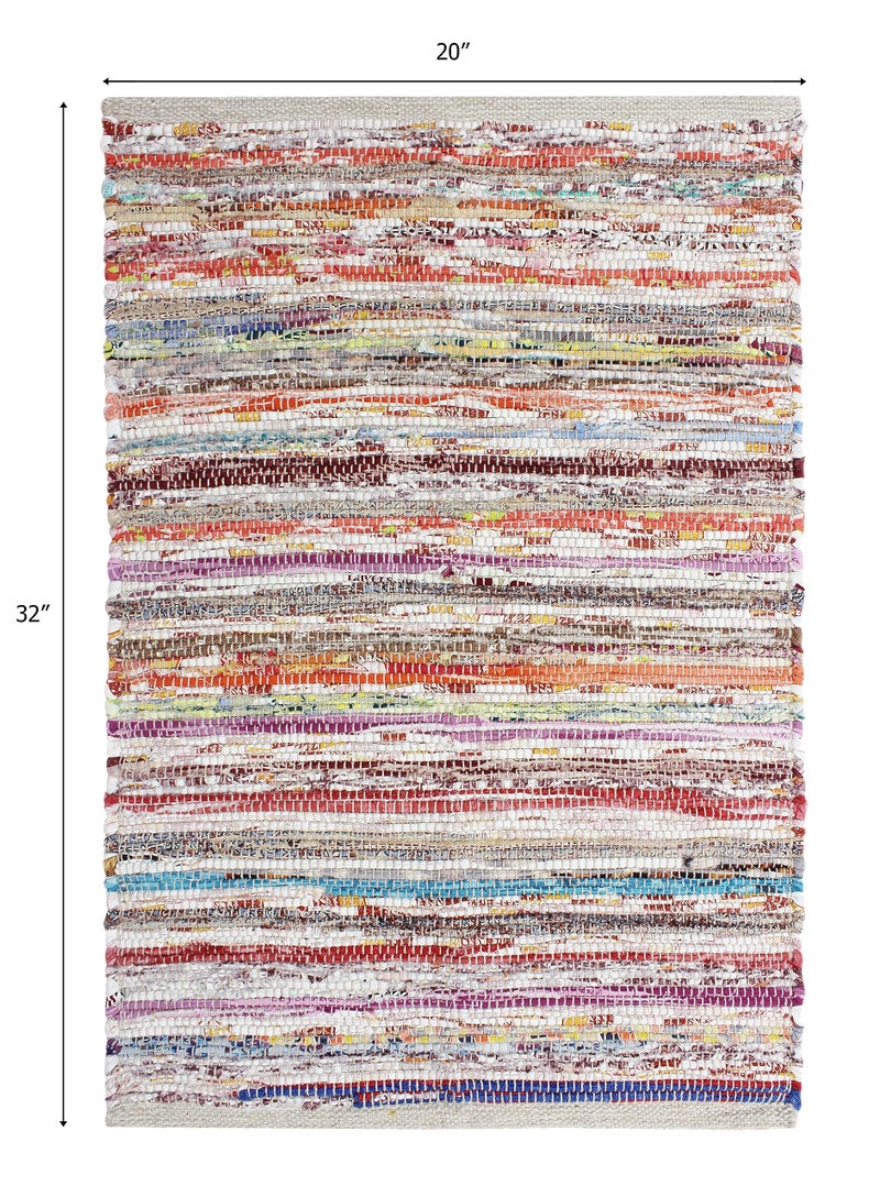 COTTON CRAFT Cotton Chindi Rag Rug - Boho Farmhouse Rustic Area Accent Throw Rug - Handwoven Reversible Natural Recycled Yarn Carpet - Living Room Kitchen Entrance Home Gift - 20 x 32 in - Multi Color - Image 4