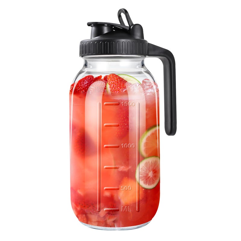 NIJIALGEXPY 64oz Glass Pitcher with Lid, 2 Quart Mason Jar Pitchers with Lid and Spout, Wide Mouth Breast Milk Pitcher Glass Jug Sun Tea Pitchers, Cold Brew Coffee pitcher, Fridge Container for Water, Juice, Tea - Image 1