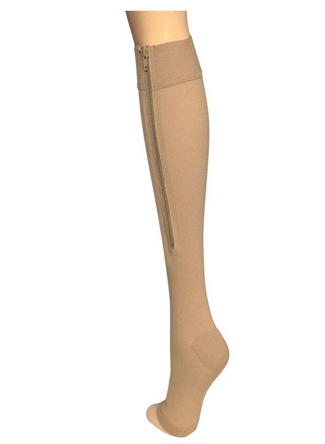 Truform Zipper Compression Stockings, 15-20 mmHg Medical Socks, Women and Men, Knee High, Open Toe, Beige, Large - Image 2