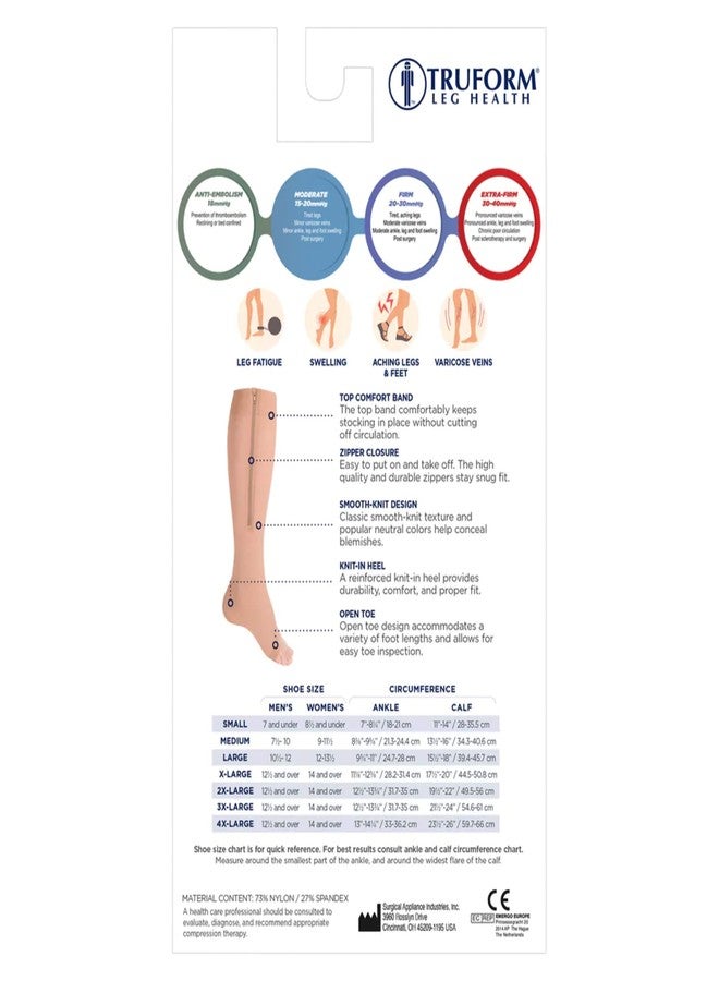 Truform Zipper Compression Stockings, 15-20 mmHg Medical Socks, Women and Men, Knee High, Open Toe, Beige, Large - Image 4