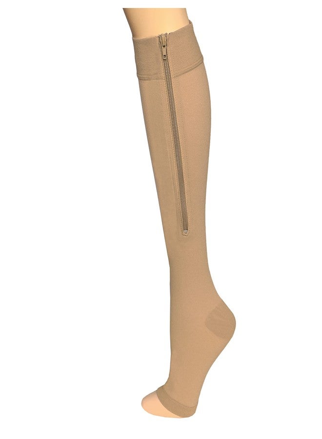 Truform Zipper Compression Stockings, 15-20 mmHg Medical Socks, Women and Men, Knee High, Open Toe, Beige, Large - Image 3