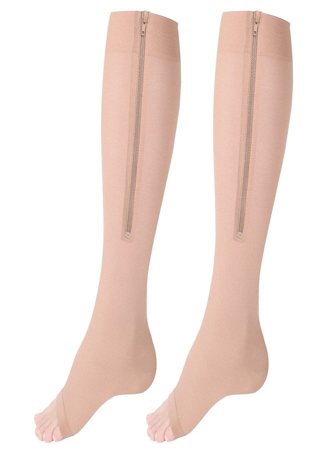 Truform Zipper Compression Stockings, 15-20 mmHg Medical Socks, Women and Men, Knee High, Open Toe, Beige, Large - Image 5