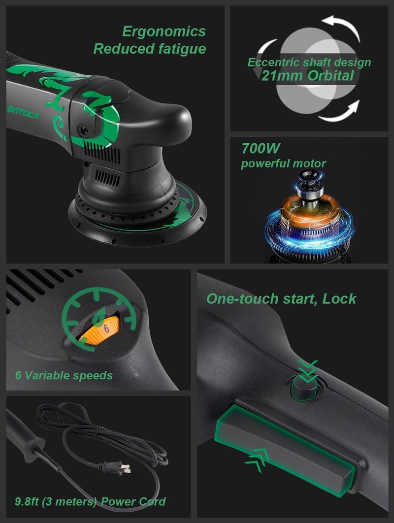 BATOCA Dual Action Polisher, Auto Buffers and Polishers, DA Buffer for Car Detailing, 6 Inches and 700w Random Orbital ,6 Variable Speed with Polishing Pads for Waxing,Buffing,Sanding,Polishing - Image 2